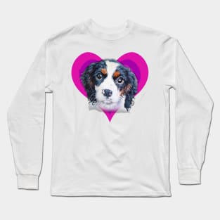 Gorgeous painting of a cavalier King Charles spaniel on a rainbow heart! Long Sleeve T-Shirt